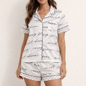 Victoria's Secret White and Black Script Pajama Set
